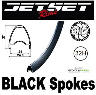 WHEEL - 700C Jetset JS-919 32H Black Rim,  FRONT Q/R (100mm OLD) 6 Bolt Disc Sealed Novatec Black Hub, BLACK Spokes