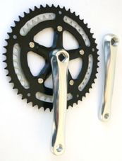 CHAINWHEEL SET  170mm x 42T/52T, Double with BLACK Steel Chain Rings, Diamond Taper, Alloy, SILVER Cranks