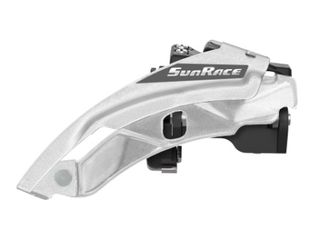 3 Speed Front Derailleur, 34.9mm, MTB - 43/32/22T, Clamp Mount, Dual Pull, Silver, Sunrace. With fittings for 31.8 & 28.6