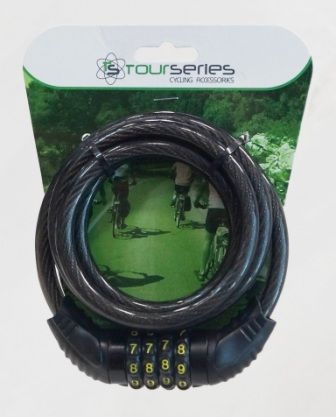 Cable lock, black, 4 digit, resettable combination, 10mm x 1500mm