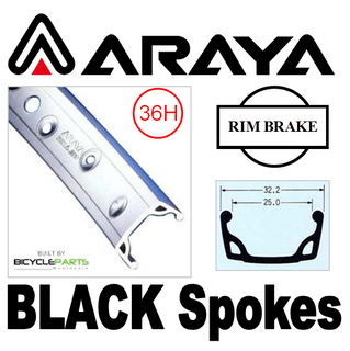 WHEEL - 18" Araya 7X S/w 36H M/e Silver Rim, SCREW-ON MULTI Q/R (126mm OLD) Loose Ball KK Rival Silver Hub, Mach1 BLACK Spokes
