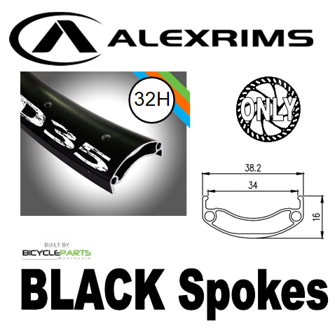 WHEEL - 29er Alex MD35 32H P/j Black Rim,  FRONT 15mm T/A (110mm OLD) Centerlock Disc Sealed KT BOOST Black Hub,  Mach 1 BLACK Spokes
