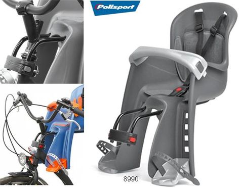 BABY SEAT - Polisport BILBY Junior (Front only - Head tube fitting 28-40mm) Grey/Silver, upto 15KG