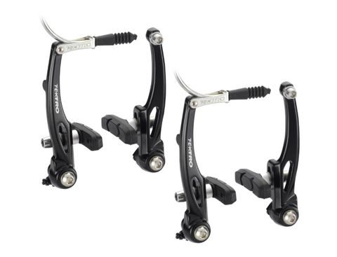 110mm Arm V Brake Set - Front & Rear, Dual Tension Adjuster, Linear Spring, Forged Alloy, 55mm Brake Pads, Black, Tektro