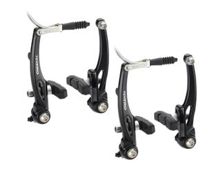 110mm Arm V Brake Set - Front & Rear, Dual Tension Adjuster, Linear Spring, Forged Alloy, 55mm Brake Pads, Black, Tektro