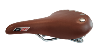 268 x 221mm Comfort Saddle, Cruiser - Vinyl Top, Chrome Plated Coils, Brown With Rivets, Velo Endzone VL8114