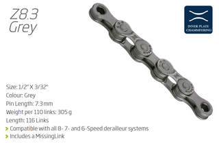 "NEW" - CHAIN - 6-8 Speed - KMC (New Model) - Z8.3 - 116L - GREY - w/Connect Link