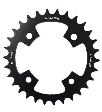 82mm BCD, 4H MTB Chainring, 30T - Narrow Wide, AL7075, Black, Chain Ring Only, 8mm Bolt Hole
