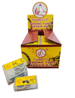 Display Box of Glueless Repair Kits - 6 x 25mm Patches Per Kit. Box of 50