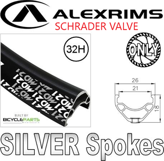 WHEEL - 29er Alex MD21 32H P/j Black Rim with Eyelets, Schrader Valve,  FRONT DYNAMO 12mm T/A (100mm OLD) 6 Bolt Disc Sealed Shutter Precision (PD-7) Black Hub, SILVER Spokes