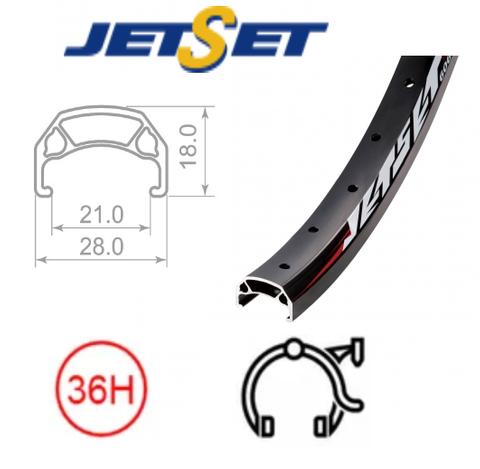 RIM 20" x 21mm - JETSET CH-E213 - 36H - (406 x 21) - Schrader Valve - Rim Brake - D/W - BLACK - Quality Jetset rim made in Taiwan - (ERD 390)