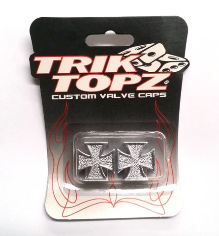 Valve Cap - Iron Cross, Chrome, Trik Topz, Card of 2