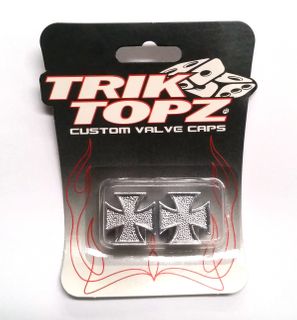 Valve Cap - Iron Cross, Chrome, Trik Topz, Card of 2