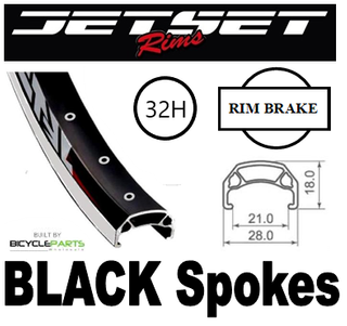 WHEEL - 700C Jetset CH-E213 36H P/j Black Rim,  FRONT Q/R (100mm OLD) 6 Bolt Disc Loose Ball Joytech Black Hub, BLACK Spokes