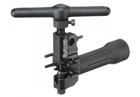 Tool - Chain rivet extractor, for chain 7-12 speed chains,  w/chain hook & extra pin, black, w/BIKEHAND logo