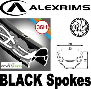 WHEEL - 26" Alex FR30 36H P/j Black Rim with Eyelets,  8/11 SPEED 12mm T/A (142mm OLD) 6 Bolt Disc Sealed Novatec Black Hub, BLACK Spokes