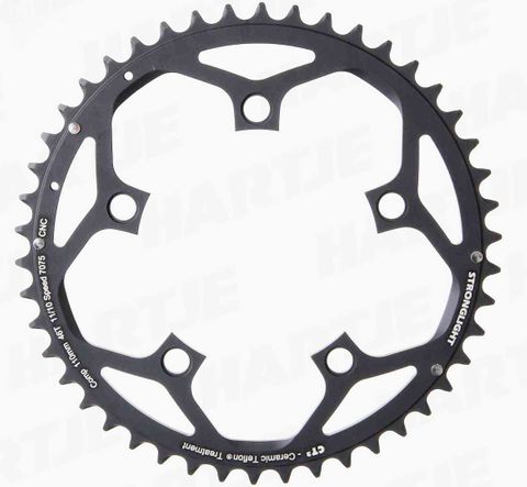 130mm BCD, 5H Road Chainring, 50T - 10/11 Speed, 7075 CNC Black CT2, Stronglight
