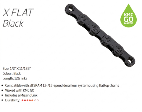 CHAIN - X FlatW, 1/2 x 11/128 x 126L, w/CL550F-Black, Black/Black, for Sram flat top 12/13 speed only