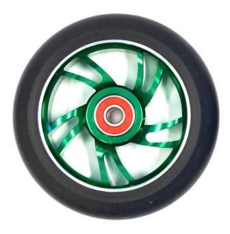 Scooter Wheel, Alloy, 110mm incl 608RS abec-9 bearing, GREEN core, Sensational NEW DISPLAYpackaging !