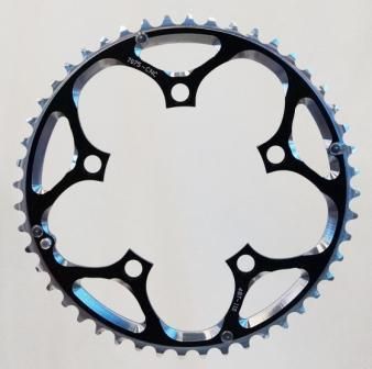 110mm BCD, 5H Road Chainring, 48T - 9/10 Speed, 7075 CNC Alloy, Black, w/Ramps + Pins