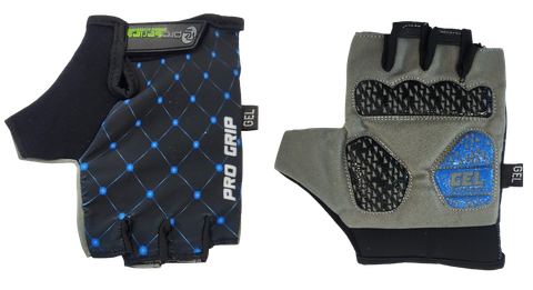 BLACK with BLUE dots GLOVES  -  PRO SERIES, Amara Palm, Lycra Towel GEL Padding, S
