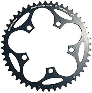 110mm BCD, 5H Road Chainring, 48T - 9/10 Speed, 5083 Black, No Pickup Points, Stronglight