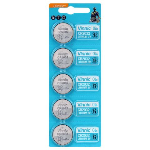 BATTERY - 3V Button Cell, Lithium, CR2032, Australian Standards Approved Packaging - 5 Pieces Per Card
