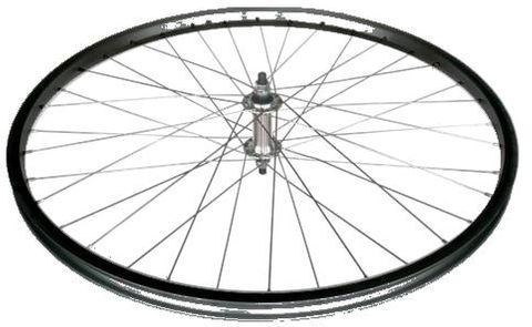 WHEEL Front  27.5/650B - Single wall Black alloy rim, nutted alloy silver hub (100mm O.L.D.)  36 hole Silver Stainless steel spokes