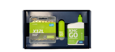 KMC GO Waxed Limited Edition Box | X12L Ti-N Gold 12 Speed Chain | 150ml + 15ml Wax