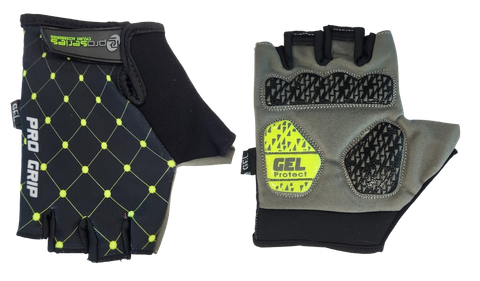 BLACK with YELLOW dots GLOVES  -  PRO SERIES, Amara Palm, Lycra Towel GEL Padding, XL