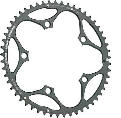 130mm BCD, 5H Road Chainring, 53T - 10/11 Speed, 7075 CNC Black CT2, Stronglight