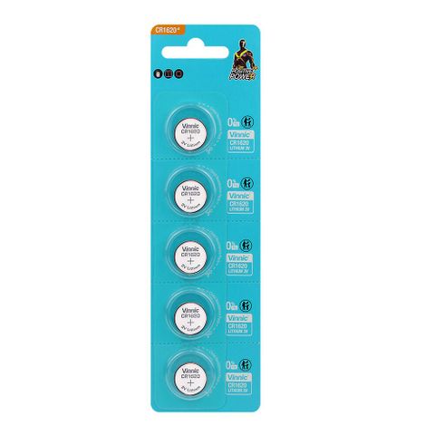 BATTERY - 3V Button Cell, Lithium, CR1620, Australian Standards Approved Packaging - 5 Pieces Per Card