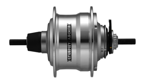 "NEW" - Hub, Sturmey Archer, 5 speed, alloy, Mod.RX-RF5, 36H, L: 135 x 185mm, silver, w/TSC50 twist shifter, w/18T cog