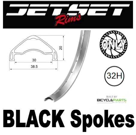 WHEEL - 29er Jetset AM-30HO+ ARCOS 32H W/j Polished Silver Rim, 8/11 SPEED 12mm T/A (148mm OLD) 6 Bolt Disc Sealed Bear Pawl Black Hub, BLACK Spokes