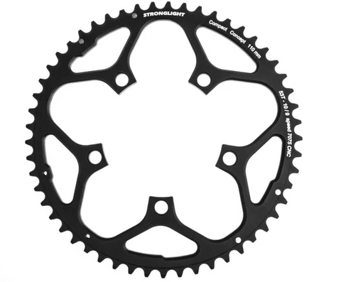 CHAINRING - ROAD "STRONGLIGHT", 53T, 7075 CNC Black - 110mm BCD, 5 Hole for 9/10 Spd