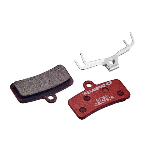 Disc brake pads, TEKTRO, Mod. Q13RS, for 4 piston, w/return spring, red semi metallic organic  - 5mm Thick Pad (Sinter option DP094)