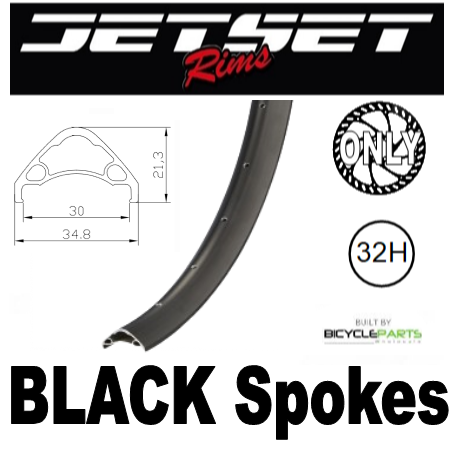 WHEEL - 29er Jetset AE-30 32H S/j Black Rim, F/v, TRS, FRONT Q/R (100mm OLD) Centerlock Disc Sealed Novatec Black Hub, BLACK Spokes