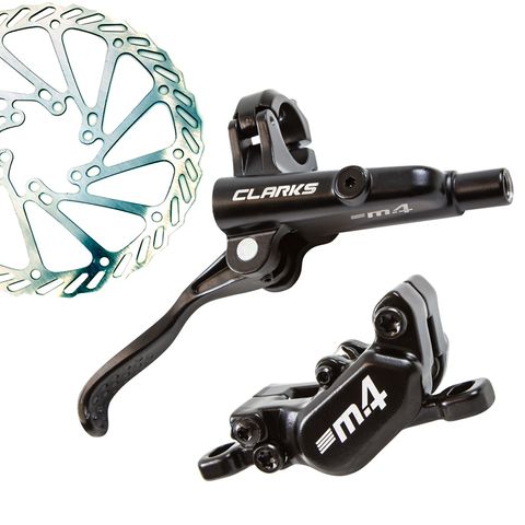 Disc Brake Set, CLARKS, Hydraulic, 4 PISTON, FRONT & REAR, Post & IS mount, 160mm & 180mm rotors, M4 (F850 R1700 hose length)