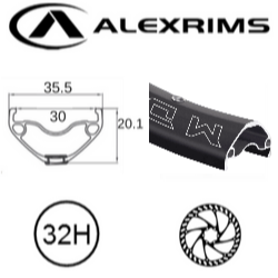 RIM 20 x 30mm - Alex MD30 - 32H - (406 x 30), suitable for cargo bike - Presta Valve - Disc Brake - D/W - BLACK - Tubeless Ready