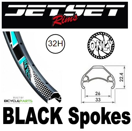 WHEEL - 27.5 / 650B Jetset HC-E331 32H P/j Matt Black Rim,  FRONT 20mm T/A (110mm OLD) 6 Bolt Disc Sealed Novatec Black Hub,  Mach 1 BLACK Spokes