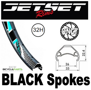 WHEEL - 27.5 / 650B Jetset HC-E331 32H P/j Matt Black Rim,  FRONT Q/R (100mm OLD) Centerlock Disc Sealed Novatec Black Hub,  Mach 1 BLACK Spokes