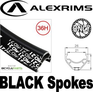 WHEEL - 26" Alex MD21 36H P/j Black Rim,  1 SPEED CASS Nutted (135mm OLD) 6 Bolt Disc Sealed Novatec Black Hub,  Mach 1 BLACK Spokes