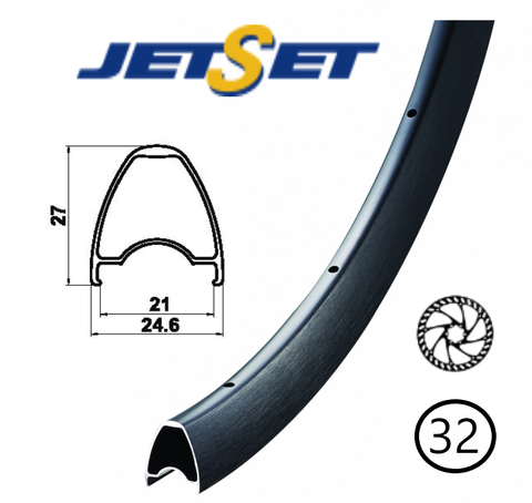 RIM 700c x 21mm - JETSET JS-919 - 32H - (622 x 21) - Presta Valve - Disc Brake - D/W - BLACK - (Tubeless ready) - Quality Jetset rim made in Taiwan (ERD 583)