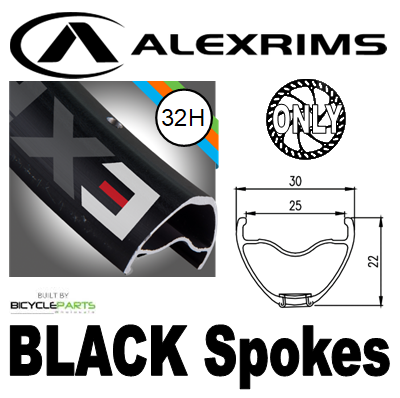 WHEEL - 29er Alex EXR25 32H S/j Black Rim,  8/11 SPEED 12mm T/A (148mm OLD) Centerlock Disc Sealed KT E-MTB Boost Black Hub, BLACK Spokes