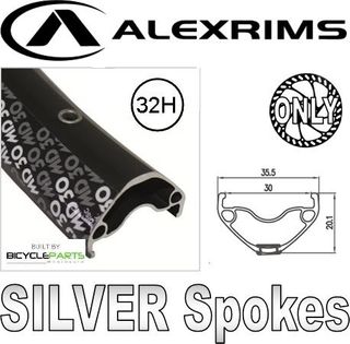 WHEEL - 20" Alex MD30 32H Black Rim,  FRONT 15mm T/A (110mm OLD) 6 Bolt Disc Sealed Novatec Boost Black Hub, SILVER Spokes