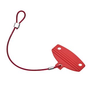 Disc brake pad, red, plastic, for maintaining brake pad space when wheel is removed.