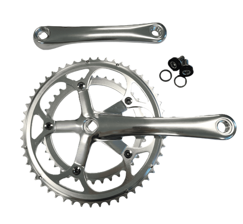175mm x 39/53T Road Chainwheel Set - Diamond Taper, 130mm BCD, 24mm Offset, Replaceable Chain Ring, Silver