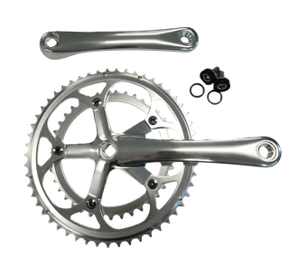 175mm x 39/53T Road Chainwheel Set - Diamond Taper, 130mm BCD, 24mm Offset, Replaceable Chain Ring, Silver