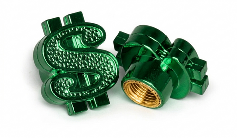 Valve Cap MONEY SIGN - Green, A/V (sold individually)