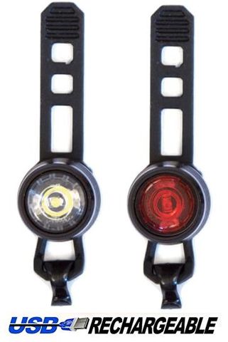 c LIGHTS,  Front & Rear Set, USB Lights, Sturdy precision made ALLOY housing, 3 Function, Lithium USB-Rechargeable, Six20 packaging
